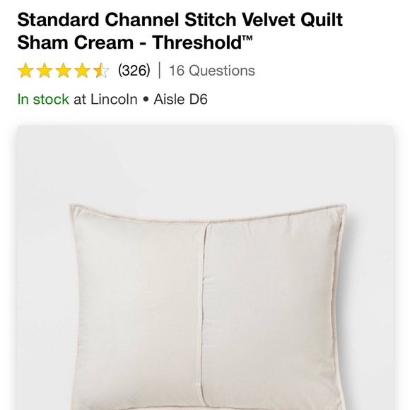 2!!! Standard Channel Stitch Velvet Quilt
Sham Cream - Threshold - Picture 5 of 6